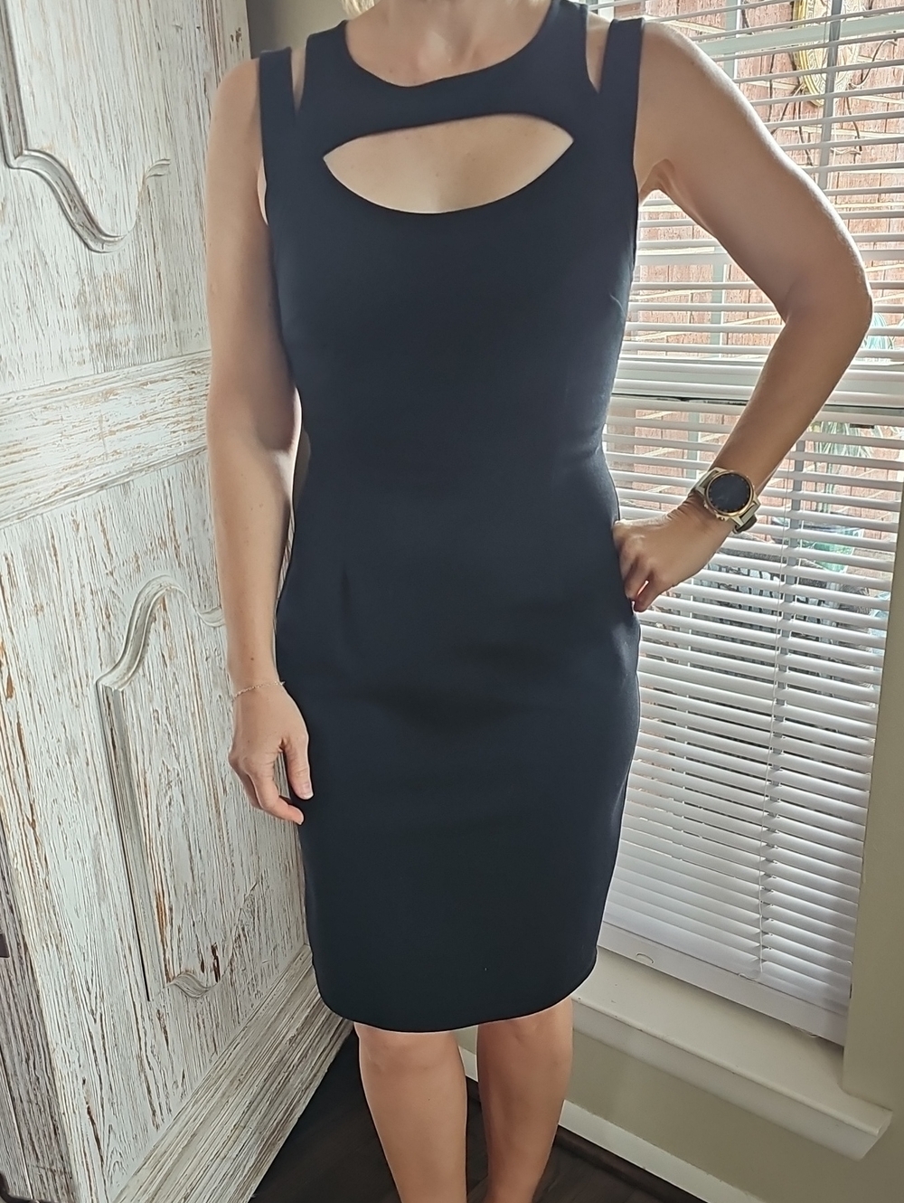 Charlie Jade - Black Cutout Sheath Dress - Elegant Women's Dress - Size L